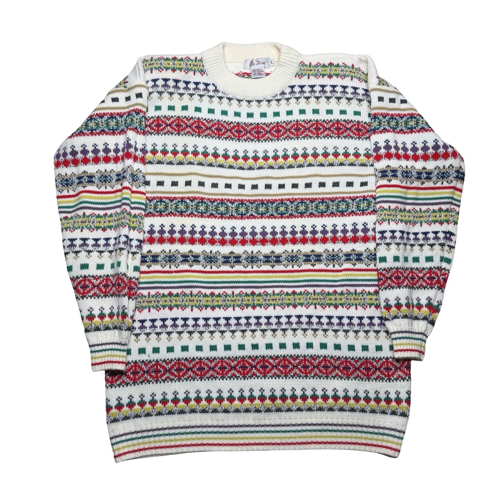 Vintage 80s 90s La Trio acrylic/wool blend Nordic & Fair Isle knit sweater
